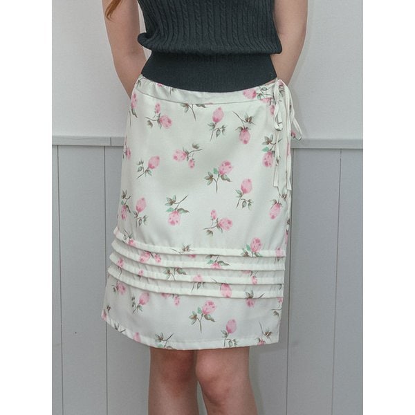 DD_Rose print shirring mini skirt_IVORY