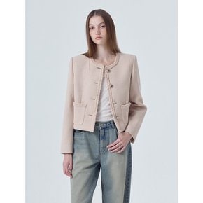 Boucle Trimmed Tweed Jacket, Beige