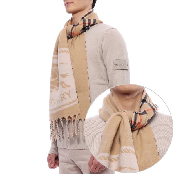 [부산점] 25FW 남성 리버시블 나이트 스탬프 캐시미어 머플러 (8109751 SAND M 25F)