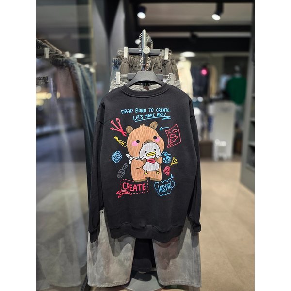 [시흥점] 기모 카피바라 세미오버핏 맨투맨(남여공용)/JGZZ22B27BK