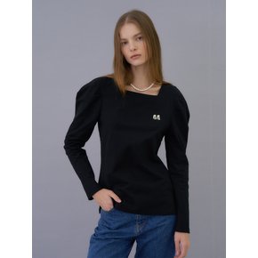 Square-neck volume sleeve t-shirts (black)