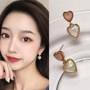 [더블디] 실버925 펄 더블하트 큐티 골드 귀걸이 이어링 (S10367686)