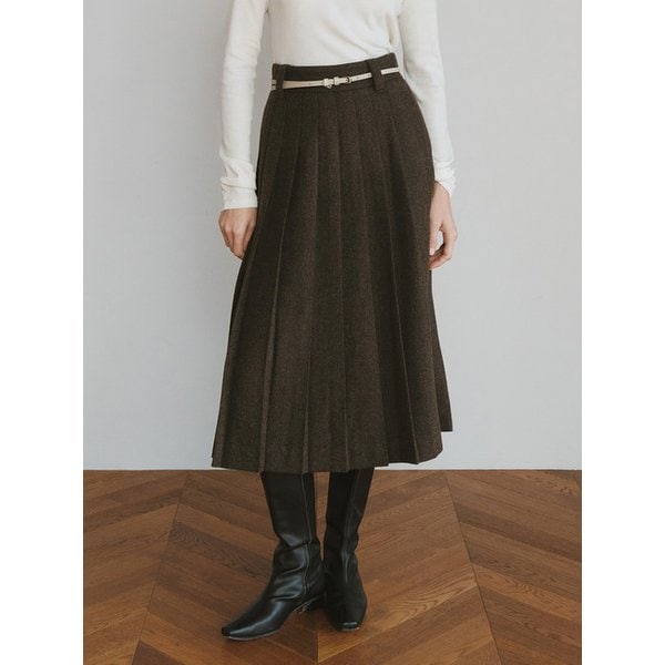 TVW WOOL PLEATS MID SKIRT_2COLORS