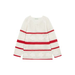 Flower Stripe Mesh Sweater_ivory red