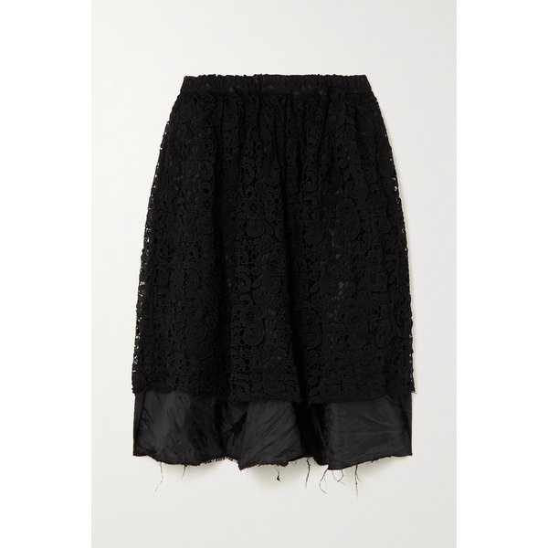 티어드 레이스 새틴 미디 스커트 블랙 1647597302840719