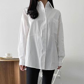 원포켓 면 오픈카라 롱 셔츠 빅사이즈 기본 베이직 긴팔 남방 사계절 화이트 소라_P419385259
