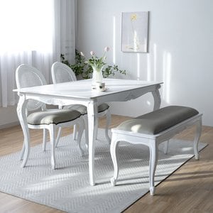 피어젠 린 프렌치 엔틱 포세린 세라믹 4인용 식탁 + 아이린 라탄 의자 벤치 세트