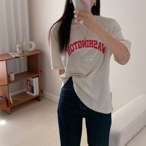 워싱턴 아치 레터링 오버핏 데일리 캐주얼 반팔티_P395580163