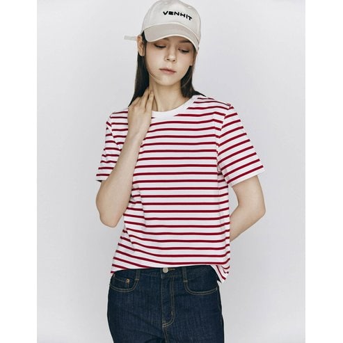 지오다노 NEW 여성 떡저지 스트라이프 반팔 티셔츠 325528