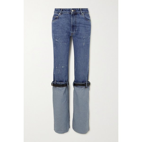 하이브리드 벨트 디스트레스드 미드 라이즈 스트레이트 진 블루 1647597288303277