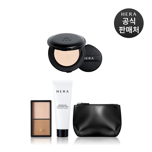 [내일도착/단독]헤라 NEW 블랙 쿠션 메쉬 파우더 10g (컨투어링+클렌징+파우치)