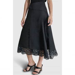 5095350 DKNY Mixed Media Lace Trim Midi Skirt