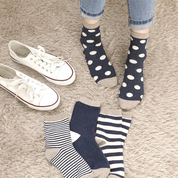 국산 여성 패턴 포인트 패션 양말 5종세트 중목 학생 도트 무지