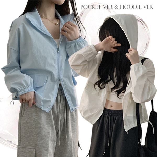 확대된 대표 더핑크 / 댜뮤 아노락 세미 크롭 바람막이 점퍼 (5Color)