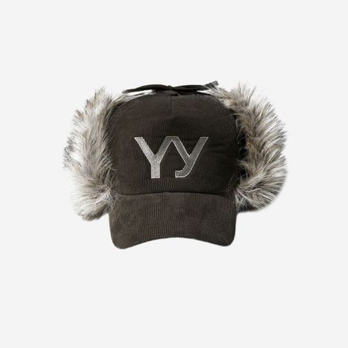 오픈 Yy 포우 퍼 코듀로이 이어플랩 캡 카키 Open Yy Faux Fur Corduroy Earflap Cap Khaki