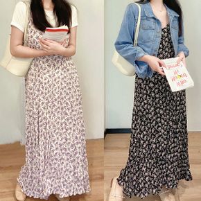 시에나 잔꽃 브이넥 롱 끈 원피스_P394883526