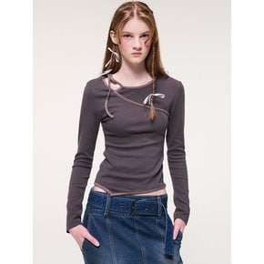 Neck Cut-Out Strap T-Shirt, CharcoalBrown