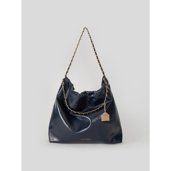 [리퍼브]_[20K 골드체인] Synthetic Leather Small Hobo Bag - Navy