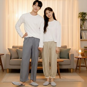 순면 잔잔한 들꽃무늬 커플 잠옷 하의 바지