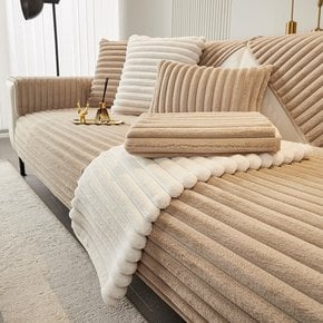 스트라이프 래빗 밍크 페이크퍼 와이드 소파패드 6size 4colors