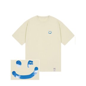 [UNISEX]SKY 구름 드로잉스마일 반팔티_샌드베이지