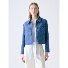 Detachable Collar Tweed Jacket_NAVY MULTI