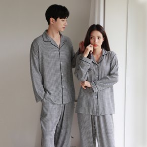 / 탈부착 노브라 잠옷 찰랑 소재 체크 커플 파자마