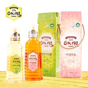 [허니원] 아카시아벌꿀500g+야생화벌꿀500g/튜브