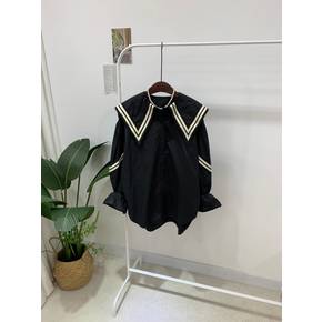 / 로논 배색 라인 세일러 카라 언발 셔츠 2color C