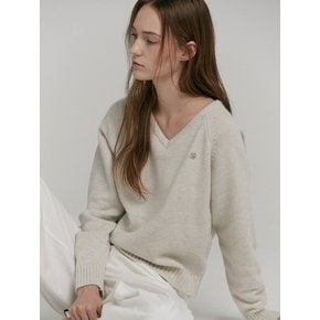 MERINO WOOL V-NECK KNIT [OATMEAL]