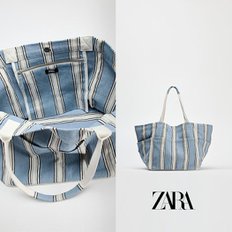 ZARA 자라 스트라이프 토트백 블루 6026410