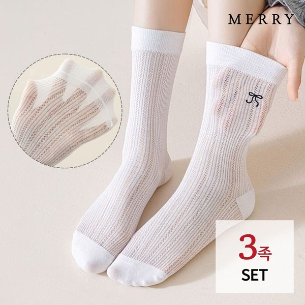 리본 라라 레이스 롱삭스 3족 세트