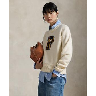 폴로 랄프 로렌 여성 P 로고 울 블렌드 크루넥 스웨터(WMPOSWENC021295101)