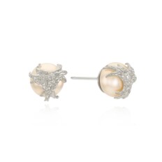 Twig Hugged Pearl Studs (A)(white pearl) - white gold (1003010300)