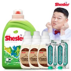 강호동의 쉬슬러 액상 세제 유칼립투스 3.05L 1개+홈드라이전용 650ml 3개+구취케어 치약100g 2개.