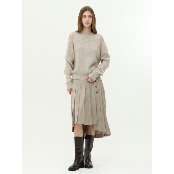 비대칭 버튼 플리츠 스커트 EMPAWSK080