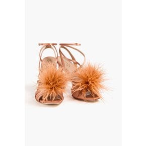 Feather-embellished satin sandals 핑크 1647597348802268