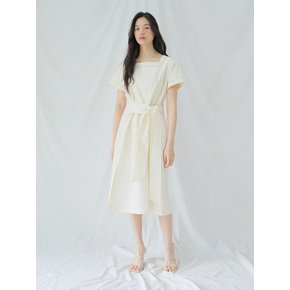 SQUARE NECK COTTON DRESS / CREAM