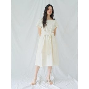 SQUARE NECK COTTON DRESS / CREAM