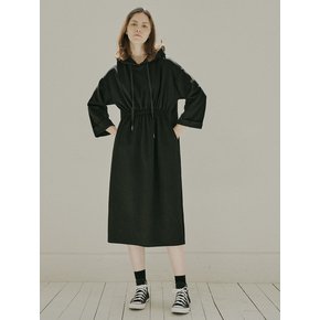 Waistband Hood Long Dress -Black