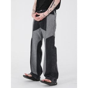 INSIDE OUT CONTRASTING PANEL DENIM PANTS [BLACK]