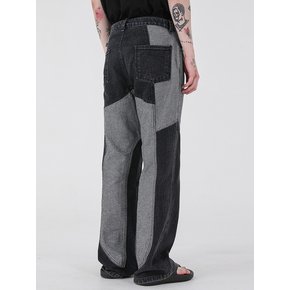 INSIDE OUT CONTRASTING PANEL DENIM PANTS [BLACK]