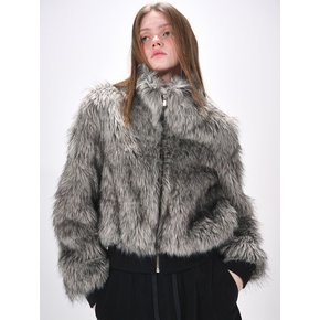 High-Neck Fur Zip-Up Jacket, Black