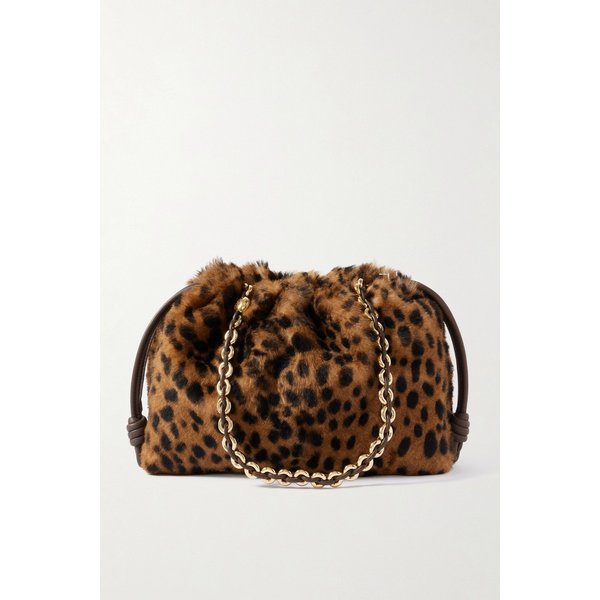 플라멩코 미디엄 가죽 트리밍 레오파드 시어링 클러치 46376663162983585