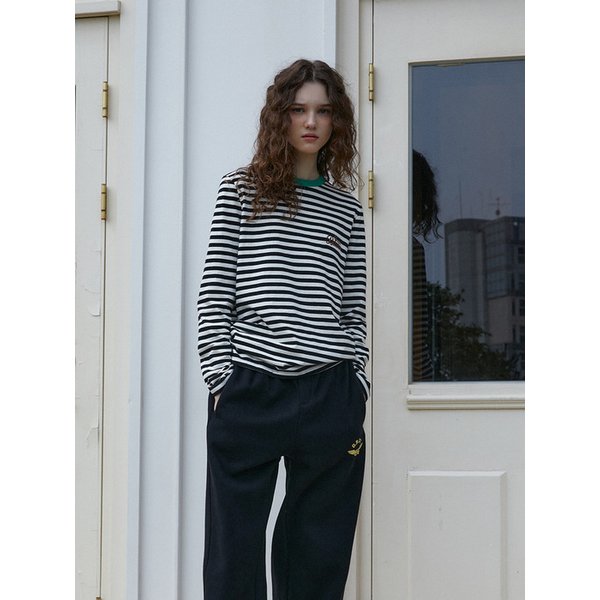 Chain-Needlework Stripe Tee (Black)