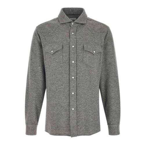브루넬로 쿠치넬리 스냅 버튼 포켓 셔츠 MM840KC01C8469 GREY