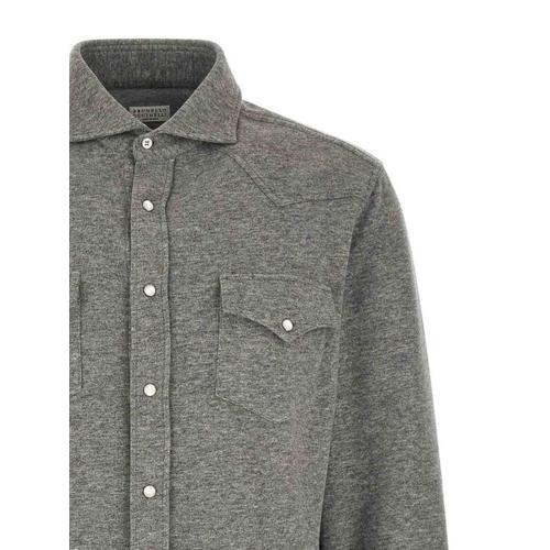브루넬로 쿠치넬리 스냅 버튼 포켓 셔츠 MM840KC01C8469 GREY