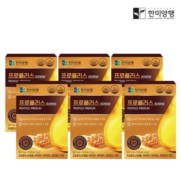 프로폴리스 프리미엄 면역력 영양제 600mg 30캡슐 6박스 (6개월분)