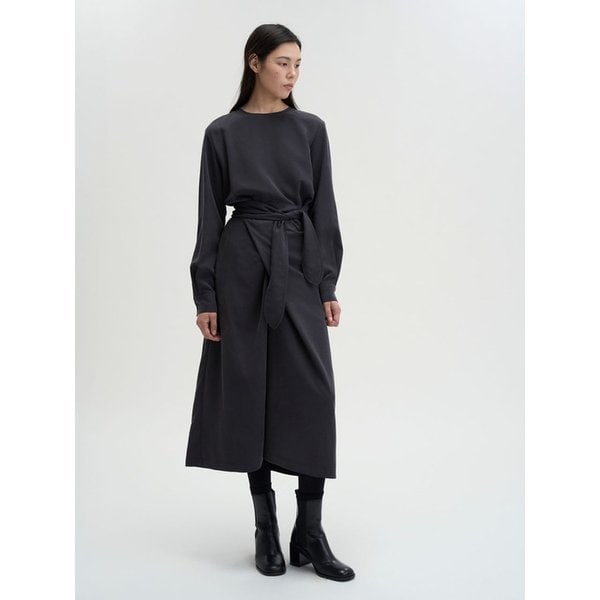 타이 랩 미디 드레스 - 차콜