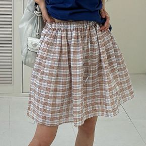 캐주얼 플레어 체크 패턴 미디 스커트 밴딩 코튼 훌스커트 귀여운 치마_P421149337